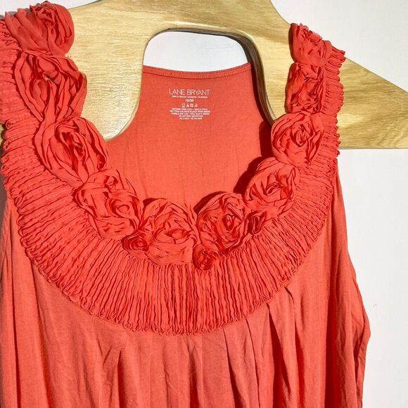 Lane Bryant Womens 18/20 Orange Sleeveless Ruffle Crew Neck Pullover‎ Blouse - Picture 3 of 4